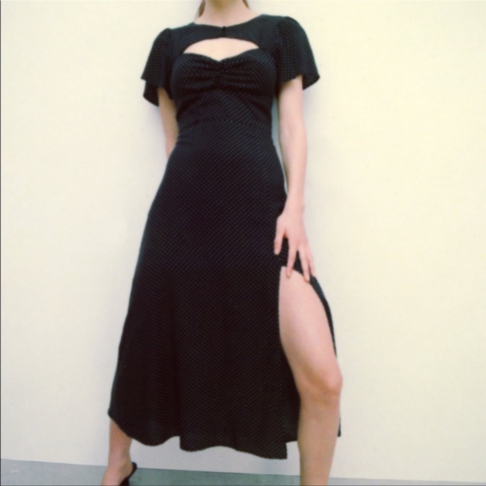 Zara Front Cut Out Polka Dot Front Slit Midi Dress XS